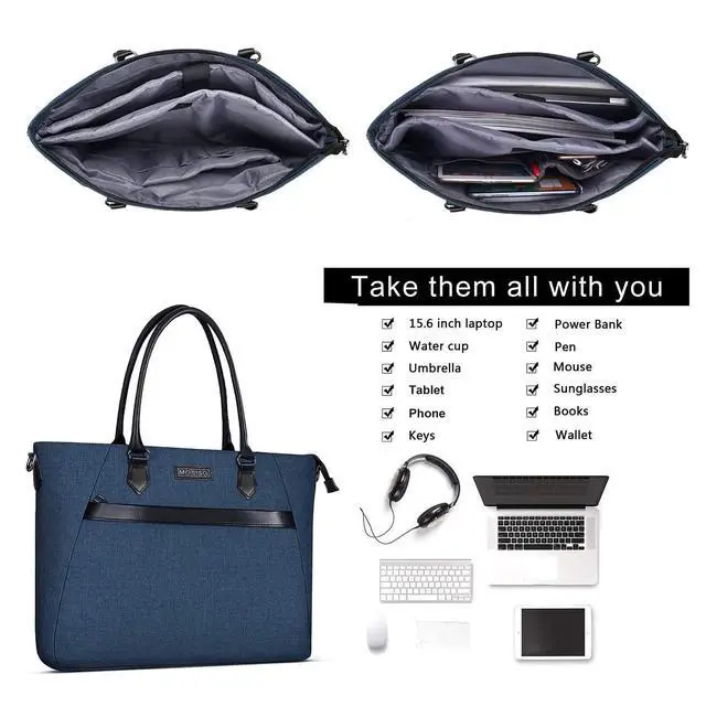 Alt view image 3 of 7 - Laptop Tote Bag (17-17.3 inch) with Front Trapezoid Pocket | MOSISO Laptop Tote Bag (17-17.3 inch) with Front Trapezoid Pocket, Deep Teal
