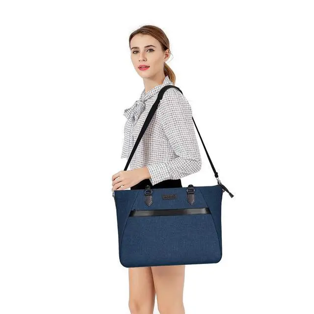 Alt view image 4 of 7 - Laptop Tote Bag (17-17.3 inch) with Front Trapezoid Pocket | MOSISO Laptop Tote Bag (17-17.3 inch) with Front Trapezoid Pocket, Deep Teal