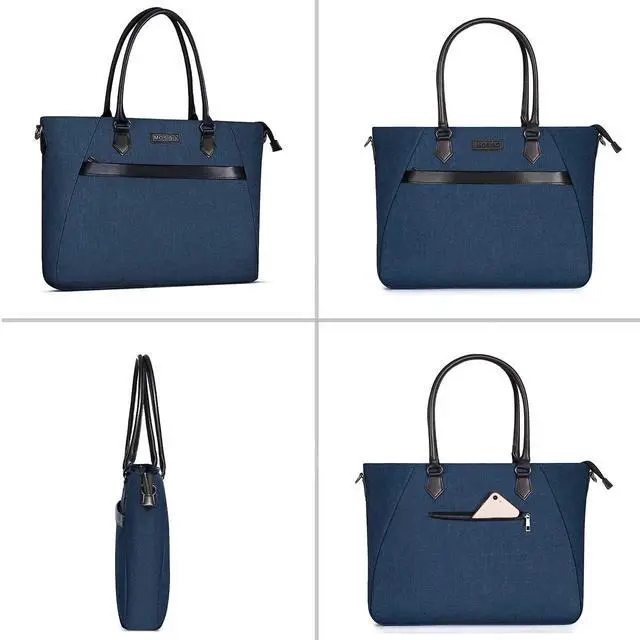 Alt view image 6 of 7 - Laptop Tote Bag (17-17.3 inch) with Front Trapezoid Pocket | MOSISO Laptop Tote Bag (17-17.3 inch) with Front Trapezoid Pocket, Deep Teal