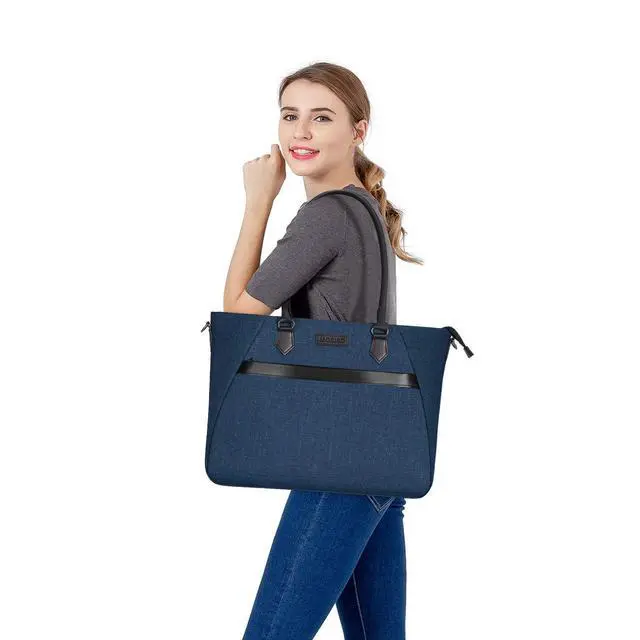 Alt view image 7 of 7 - Laptop Tote Bag (17-17.3 inch) with Front Trapezoid Pocket | MOSISO Laptop Tote Bag (17-17.3 inch) with Front Trapezoid Pocket, Deep Teal