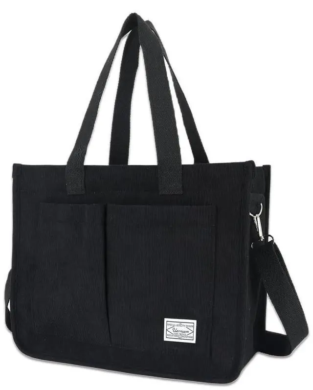 Main image of Tote Bag for Women, Corduroy Crossbody Purse for Laptop, Work | Large College Commute Tote with Adjustable Strap & Pockets, 15.6" Laptop Bag for Teacher, Nurse, Office, Everyday, Travel