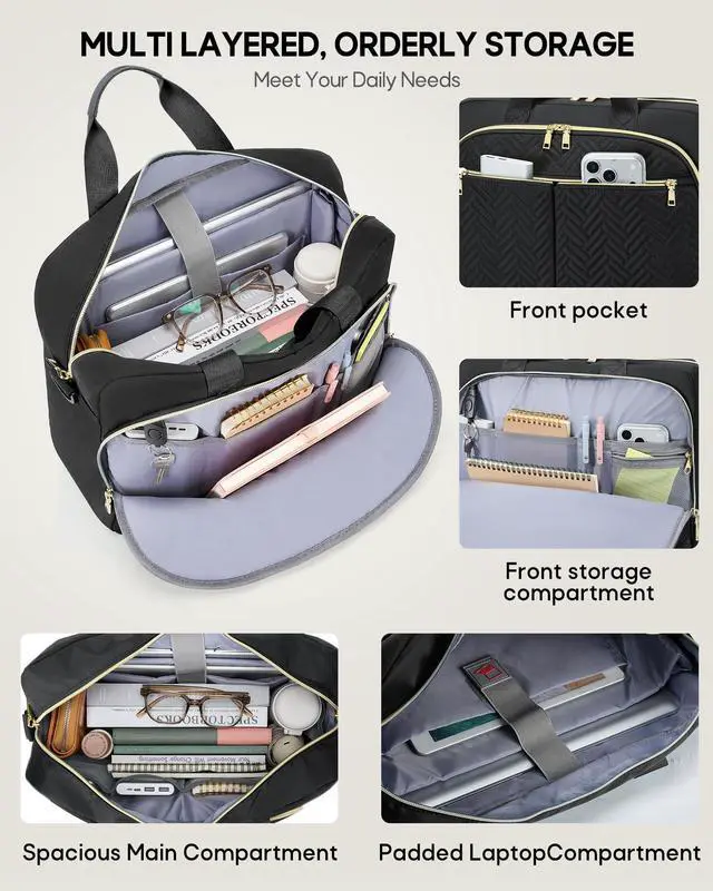 Alt view image 4 of 6 - 15.6"Laptop Briefcase, Water-Resistant Computer Bag for Business Work | Large Capacity Messenger Shoulder Laptop Bag for Women Men,Durable Multiple Storage Pockets, For Travel, Office Daily Commute