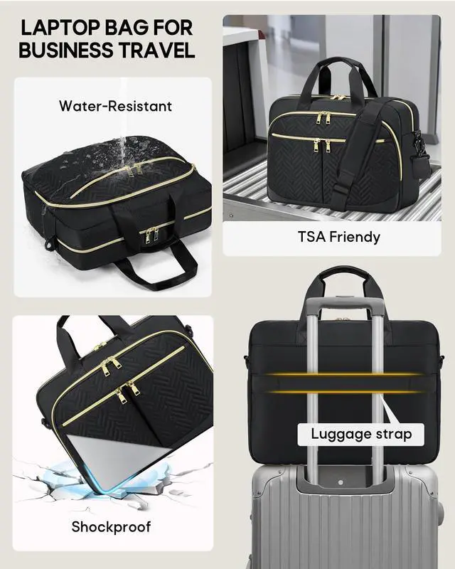 Alt view image 5 of 6 - 15.6"Laptop Briefcase, Water-Resistant Computer Bag for Business Work | Large Capacity Messenger Shoulder Laptop Bag for Women Men,Durable Multiple Storage Pockets, For Travel, Office Daily Commute