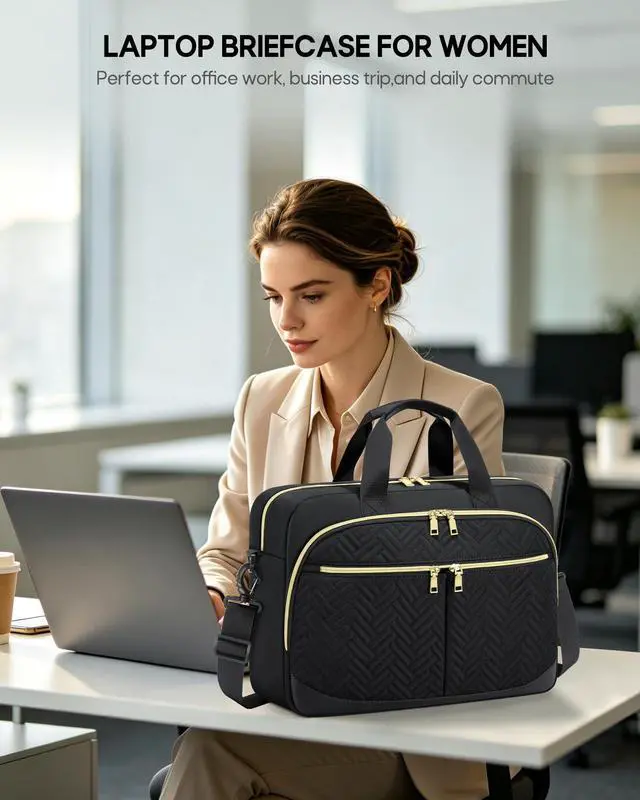 Alt view image 3 of 6 - 15.6"Laptop Briefcase, Water-Resistant Computer Bag for Business Work | Large Capacity Messenger Shoulder Laptop Bag for Women Men,Durable Multiple Storage Pockets, For Travel, Office Daily Commute