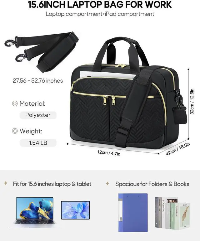 Alt view image 6 of 6 - 15.6"Laptop Briefcase, Water-Resistant Computer Bag for Business Work | Large Capacity Messenger Shoulder Laptop Bag for Women Men,Durable Multiple Storage Pockets, For Travel, Office Daily Commute