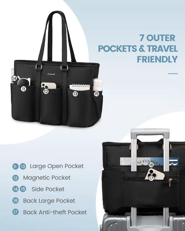 Alt view image 4 of 7 - Laptop Tote Bag for Women Work, Teacher Tote Bag Nurse Bag With Large Cup Holder, Utility Professional Computer Bag For Work/Travel/College/Daily, Large Purse Handbag With Multi Pockets