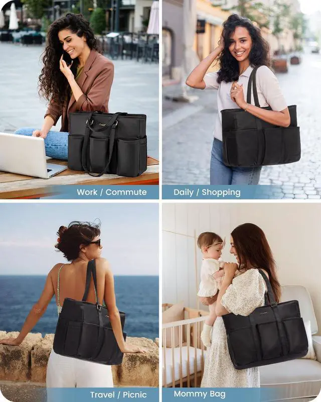 Alt view image 7 of 7 - Laptop Tote Bag for Women Work, Teacher Tote Bag Nurse Bag With Large Cup Holder, Utility Professional Computer Bag For Work/Travel/College/Daily, Large Purse Handbag With Multi Pockets