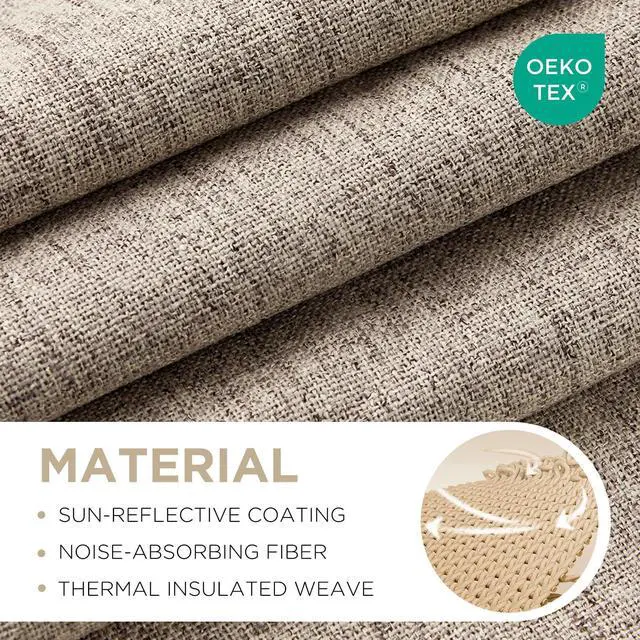 Alt view image 2 of 7 - 100% Blackout Curtains for Bedroom - Nature Linen 84 Inch Long | Light Blocking 2 Panels Set, Rod Pocket & Back Tabs Living Room Drapes, Thermal Insulated Room Darkening Window Curtains