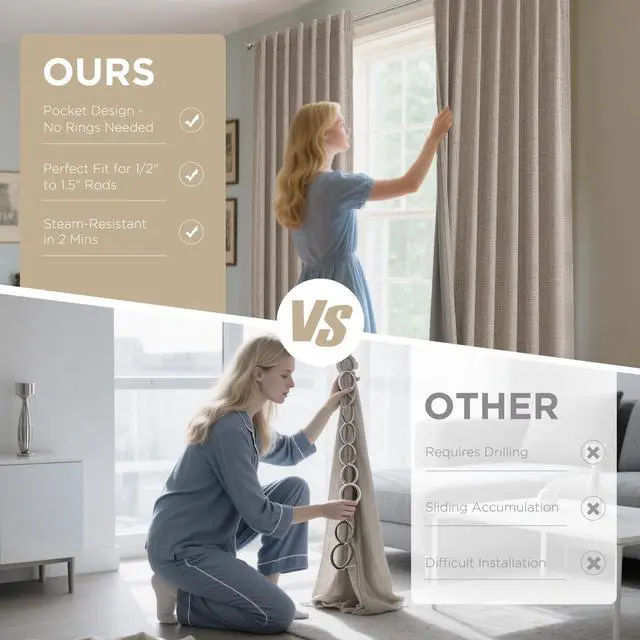 Alt view image 7 of 7 - 100% Blackout Curtains for Bedroom - Nature Linen 84 Inch Long | Light Blocking 2 Panels Set, Rod Pocket & Back Tabs Living Room Drapes, Thermal Insulated Room Darkening Window Curtains