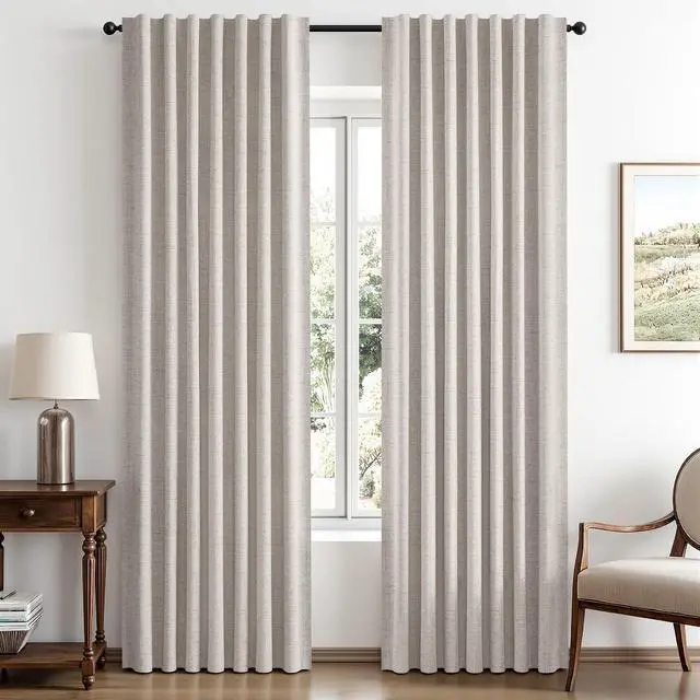 Main image of 100% Blackout Linen Curtains for Bedroom 42 x 84 Inch Ivory 2 Panels | Thermal Insulated, Room Darkening Drapes for Living Room, Back Tab Rod Pocket Pinch Pleated, Solid Luxury Decor