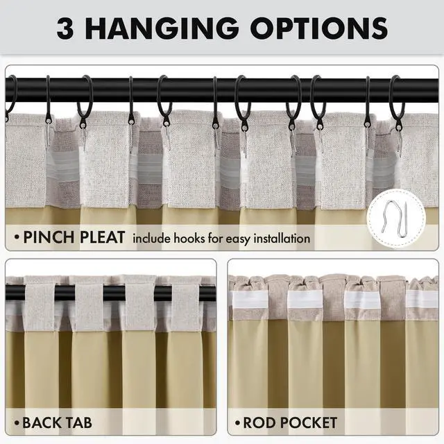 Alt view image 5 of 7 - 100% Blackout Linen Curtains for Bedroom 42 x 84 Inch Ivory 2 Panels | Thermal Insulated, Room Darkening Drapes for Living Room, Back Tab Rod Pocket Pinch Pleated, Solid Luxury Decor