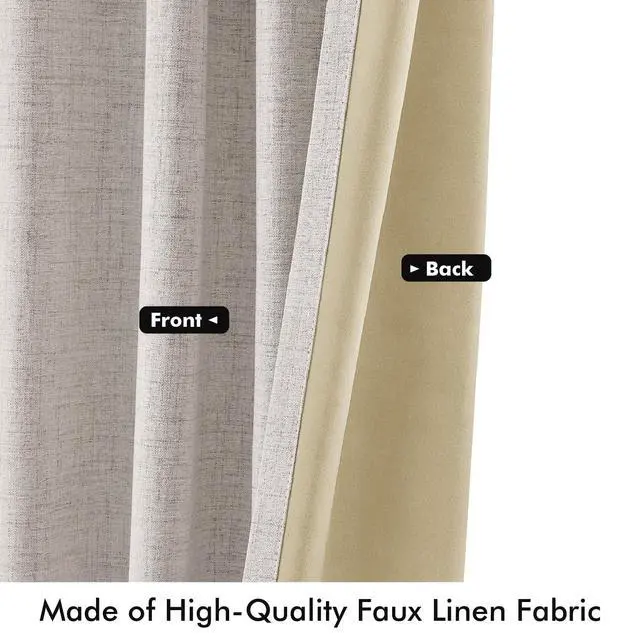 Alt view image 6 of 7 - 100% Blackout Linen Curtains for Bedroom 42 x 84 Inch Ivory 2 Panels | Thermal Insulated, Room Darkening Drapes for Living Room, Back Tab Rod Pocket Pinch Pleated, Solid Luxury Decor