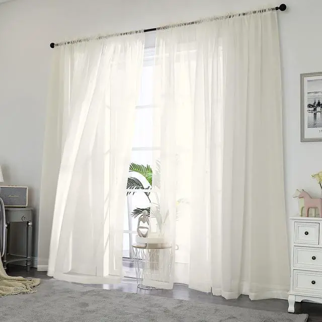 Main image of Sheer Curtains 84 inch Length, Ivory Sheer Cutains 2 Panels Set for Bedroom/Living Room, Rod Pocket Voile Fimly Drapes, 2pcs, Each 42" W x 84" L