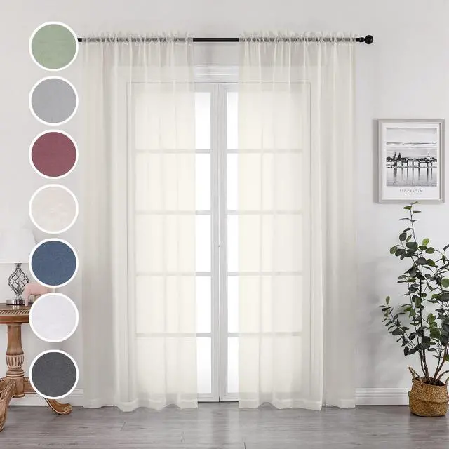 Alt view image 2 of 7 - Sheer Curtains 84 inch Length, Ivory Sheer Cutains 2 Panels Set for Bedroom/Living Room, Rod Pocket Voile Fimly Drapes, 2pcs, Each 42" W x 84" L