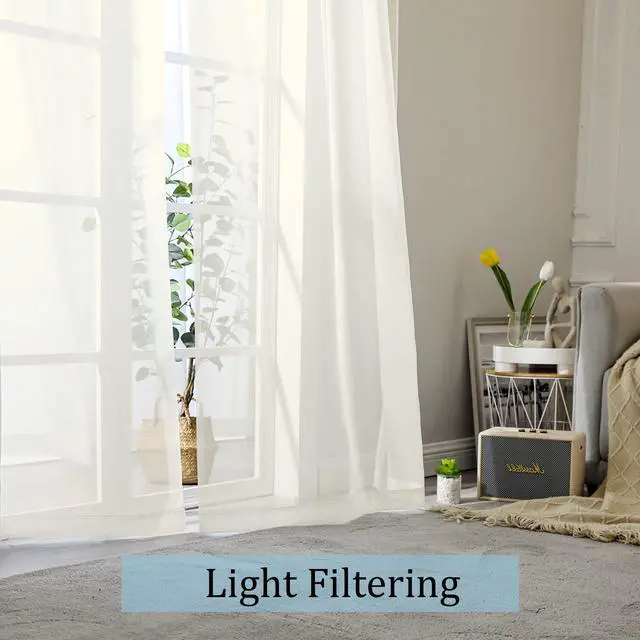 Alt view image 3 of 7 - Sheer Curtains 84 inch Length, Ivory Sheer Cutains 2 Panels Set for Bedroom/Living Room, Rod Pocket Voile Fimly Drapes, 2pcs, Each 42" W x 84" L
