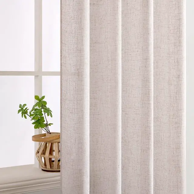 Alt view image 5 of 7 - Natural White Linen Curtains 52x84 Inch Long for Bedroom Living Room | Soft Thick Linen Textured Window Drapes,Semi Sheer Light Filtering,Rod Pocket Back Tab,Neutral Farmhouse Cream Ivory 2 Panels