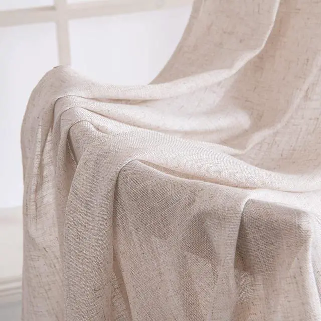 Alt view image 6 of 7 - Natural White Linen Curtains 52x84 Inch Long for Bedroom Living Room | Soft Thick Linen Textured Window Drapes,Semi Sheer Light Filtering,Rod Pocket Back Tab,Neutral Farmhouse Cream Ivory 2 Panels