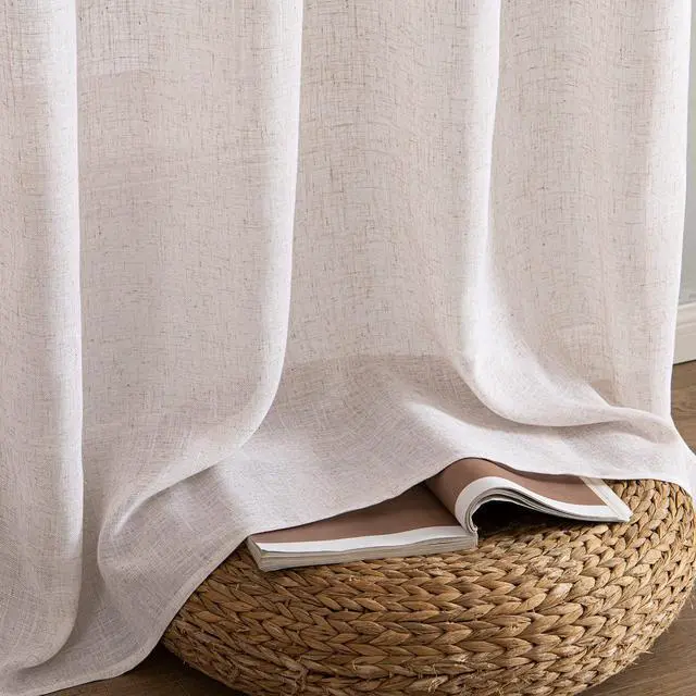 Alt view image 7 of 7 - Natural White Linen Curtains 52x84 Inch Long for Bedroom Living Room | Soft Thick Linen Textured Window Drapes,Semi Sheer Light Filtering,Rod Pocket Back Tab,Neutral Farmhouse Cream Ivory 2 Panels