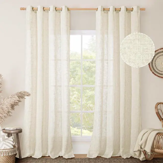 Alt view image 2 of 7 - Cream Ivory Linen Semi Sheer Curtains 84 inch Length for Bedroom | Light Filtering, Living Room Curtains, Soft Thick Neutral, Drapes for Farmhouse, Bronze Grommet, 2 Panels, 52 x 84 Inch