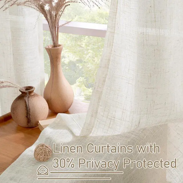 Alt view image 5 of 7 - Cream Ivory Linen Semi Sheer Curtains 84 inch Length for Bedroom | Light Filtering, Living Room Curtains, Soft Thick Neutral, Drapes for Farmhouse, Bronze Grommet, 2 Panels, 52 x 84 Inch