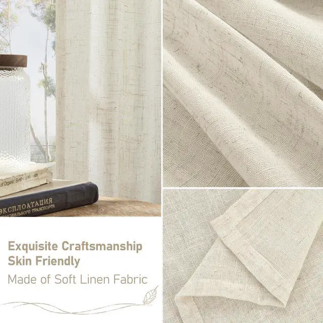 Alt view image 6 of 7 - Cream Ivory Linen Semi Sheer Curtains 84 inch Length for Bedroom | Light Filtering, Living Room Curtains, Soft Thick Neutral, Drapes for Farmhouse, Bronze Grommet, 2 Panels, 52 x 84 Inch