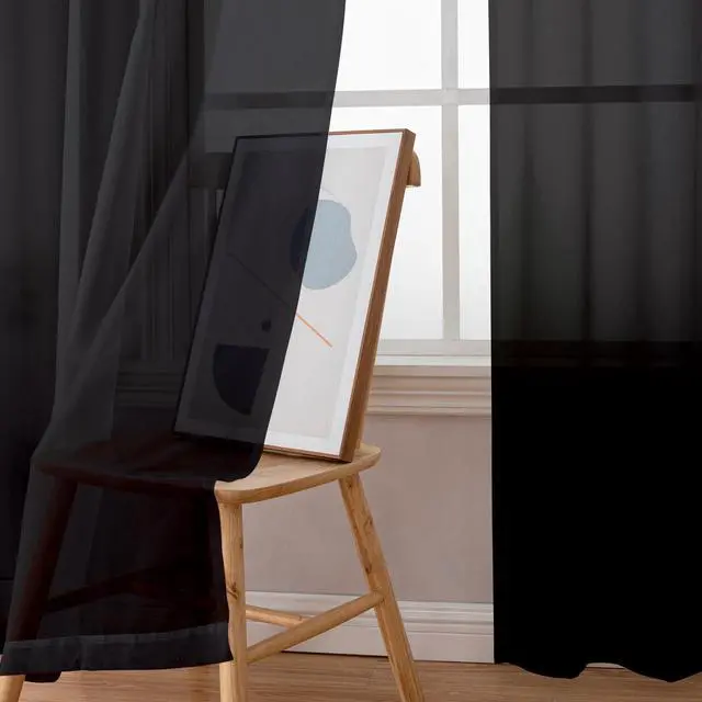 Alt view image 2 of 7 - Black Sheer Curtains 84 Inches Long, Light Filtering Rod Pocket Solid Color Window Sheer Curtain Panels, Elegant Curtains & Drapes for Living Room, Bedroom 2 Panels (Black, 42" W x 84" L)