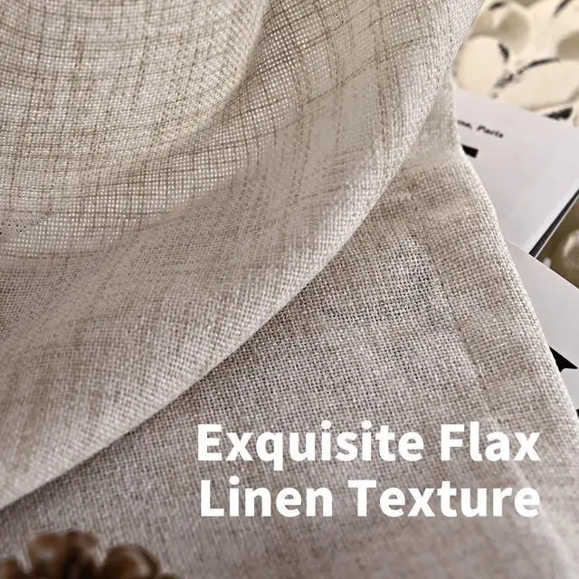 Alt view image 4 of 7 - Linen Semi Sheer Curtains 63 Inch Length, Light Filtering Drapes | Bronze Grommet Beige Window Treatments for Office Bedroom Living Room, 2 Panels, 52 X 63 Inch