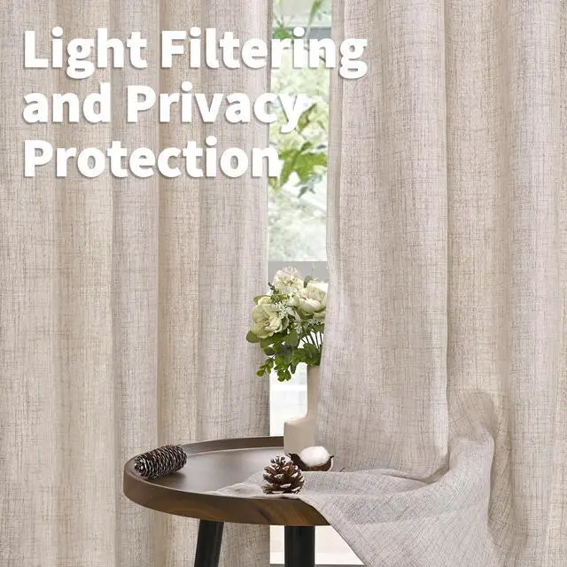 Alt view image 3 of 7 - Linen Semi Sheer Curtains 63 Inch Length, Light Filtering Drapes | Bronze Grommet Beige Window Treatments for Office Bedroom Living Room, 2 Panels, 52 X 63 Inch