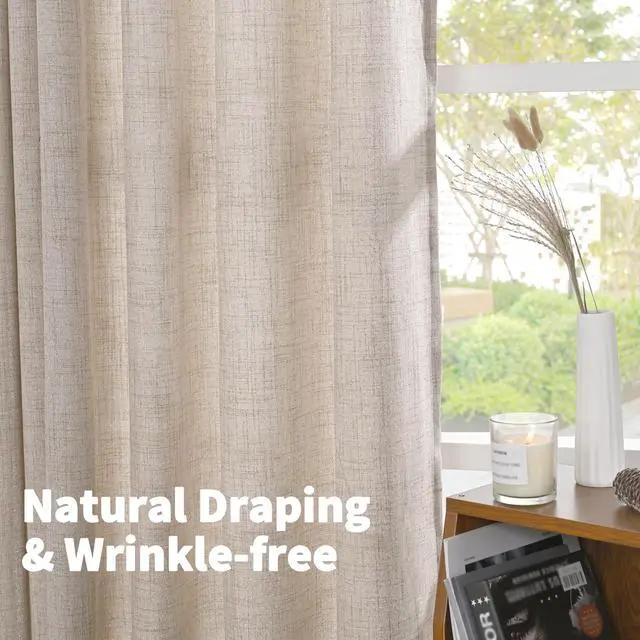 Alt view image 5 of 7 - Linen Semi Sheer Curtains 63 Inch Length, Light Filtering Drapes | Bronze Grommet Beige Window Treatments for Office Bedroom Living Room, 2 Panels, 52 X 63 Inch