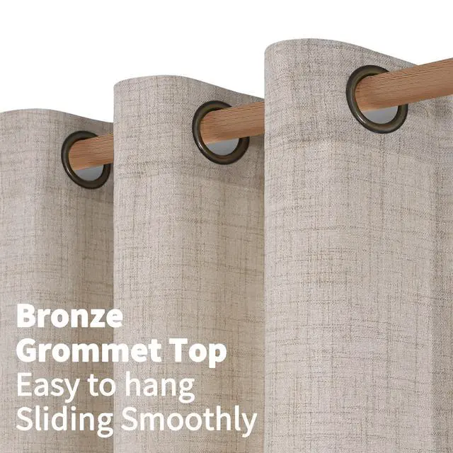 Alt view image 6 of 7 - Linen Semi Sheer Curtains 63 Inch Length, Light Filtering Drapes | Bronze Grommet Beige Window Treatments for Office Bedroom Living Room, 2 Panels, 52 X 63 Inch