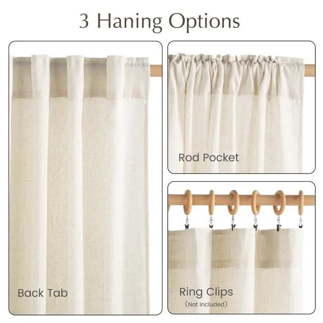 Alt view image 2 of 7 - Natural Linen Curtains & Drapes for Windows 84 inch Long, Rod Pocket & Back Tab Thick Flax Semi Sheer Privacy Assured with Light Filtering for Bedroom/Living Room, W55 x L84, 2 Pieces