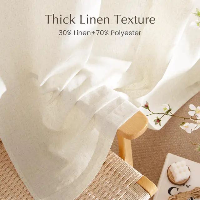 Alt view image 4 of 7 - Natural Linen Curtains & Drapes for Windows 84 inch Long, Rod Pocket & Back Tab Thick Flax Semi Sheer Privacy Assured with Light Filtering for Bedroom/Living Room, W55 x L84, 2 Pieces