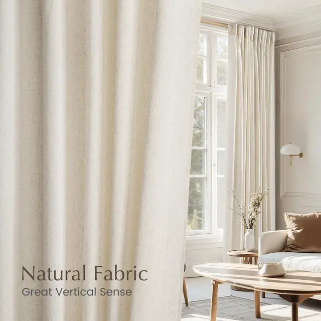 Alt view image 5 of 7 - Natural Linen Curtains & Drapes for Windows 84 inch Long, Rod Pocket & Back Tab Thick Flax Semi Sheer Privacy Assured with Light Filtering for Bedroom/Living Room, W55 x L84, 2 Pieces