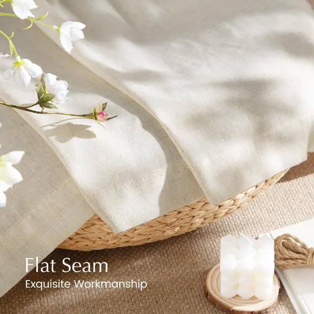 Alt view image 6 of 7 - Natural Linen Curtains & Drapes for Windows 84 inch Long, Rod Pocket & Back Tab Thick Flax Semi Sheer Privacy Assured with Light Filtering for Bedroom/Living Room, W55 x L84, 2 Pieces