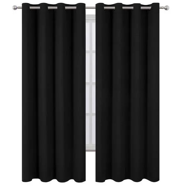 Alt view image 2 of 7 - Blackout Curtains 52 x 84 inches Long Black Curtains Set of 2 Panels Thermal Insulated Room Darkening Curtains for Bedroom