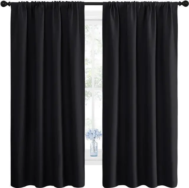 Main image of Black Out Curtain Blinds for Bedroom 2 Panels 42" Wide by 63" Long | Rod Pocket Thermal Insulated shades, Noise Reducing, Light Blocking, Room Darkening Decor for Kitchen Window Treatments