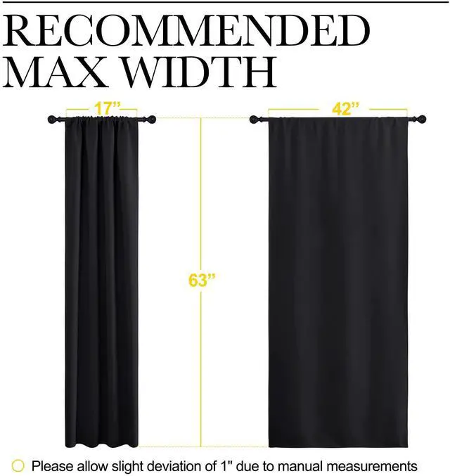 Alt view image 7 of 7 - Black Out Curtain Blinds for Bedroom 2 Panels 42" Wide by 63" Long | Rod Pocket Thermal Insulated shades, Noise Reducing, Light Blocking, Room Darkening Decor for Kitchen Window Treatments