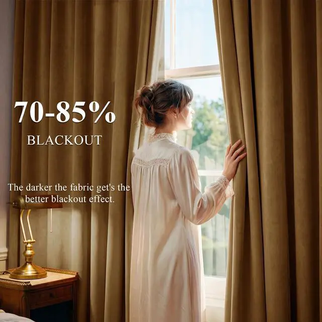 Alt view image 3 of 7 - Gold Brown Velvet Curtains for Living Room Boho, W52 x L84, 2 Panels | Back Tab 300GSM Soft Velvet, Room Darkening, Privacy Vintage Drapes, Thermal Insulated, Window Panels for Living Dining Room
