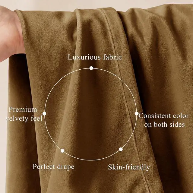 Alt view image 4 of 7 - Gold Brown Velvet Curtains for Living Room Boho, W52 x L84, 2 Panels | Back Tab 300GSM Soft Velvet, Room Darkening, Privacy Vintage Drapes, Thermal Insulated, Window Panels for Living Dining Room