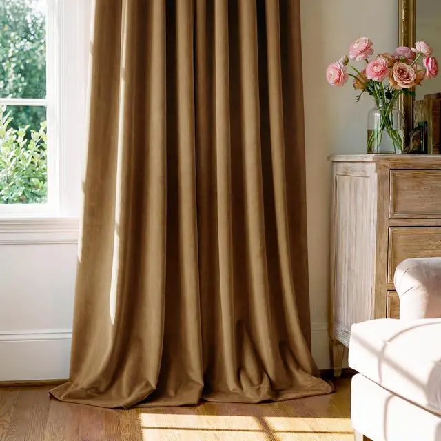 Alt view image 7 of 7 - Gold Brown Velvet Curtains for Living Room Boho, W52 x L84, 2 Panels | Back Tab 300GSM Soft Velvet, Room Darkening, Privacy Vintage Drapes, Thermal Insulated, Window Panels for Living Dining Room