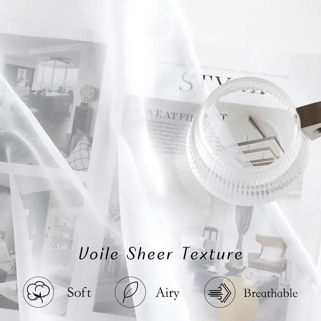 Alt view image 3 of 7 - White Sheer Curtains 84 inches Long - Home Decoration Grommet Airy & Lightweight Elegant Window Treatments with Light Filtering for Bedroom/Living Room (2 Panels, W54 x L84)
