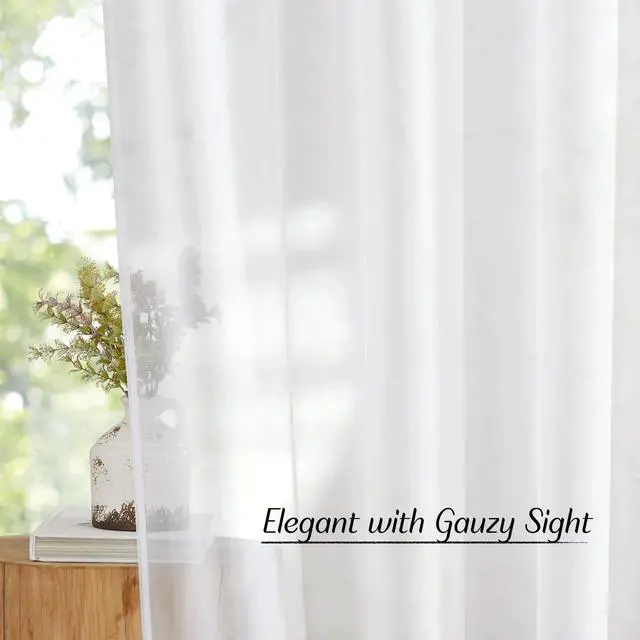 Alt view image 4 of 7 - White Sheer Curtains 84 inches Long - Home Decoration Grommet Airy & Lightweight Elegant Window Treatments with Light Filtering for Bedroom/Living Room (2 Panels, W54 x L84)