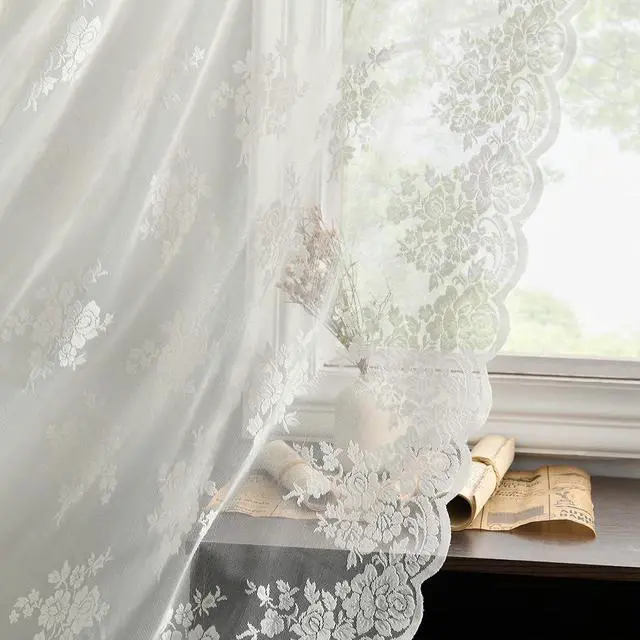 Main image of Ivory Lace Curtains for Bedroom Rustic Floral 52 x 84 Inch, 2 Panels | Rod Pocket, Intricate Knitted Detail, Softened Glare, Soft Country Elegance, Classic Full-Length Look, Privacy