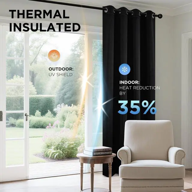 Alt view image 4 of 7 - Blackout Curtains for Bedroom 84 Inch - Black Out Curtains with Grommets Thermal Insulated Room Darkening Light Blocking, Noise Reducing & Wrinkle-Free Drapes for Living Room Windows, 2 Panels
