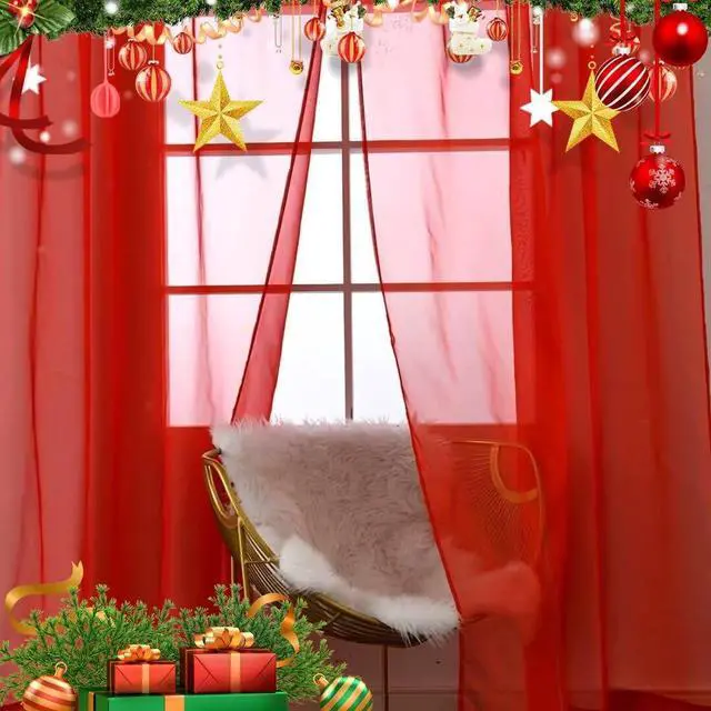 Alt view image 3 of 7 - Sheer Voile Window Treatment Rod Pocket Curtain Panels for Kitchen Bedroom Living Room Drapes Sunlight Filtering Privacy Semi Home Decor Assorted (Red, 52 W x 84 L)