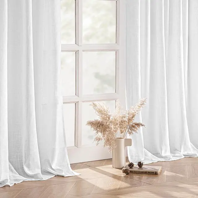 Alt view image 5 of 7 - White Linen Curtains 84 Inch Length 2 Panels for Bedroom Living Room | Soft Thick Linen Textured Back Tab Window Drapes, Semi Sheer Light Filtering, Rod Pocket, Modern Farmhouse Decor