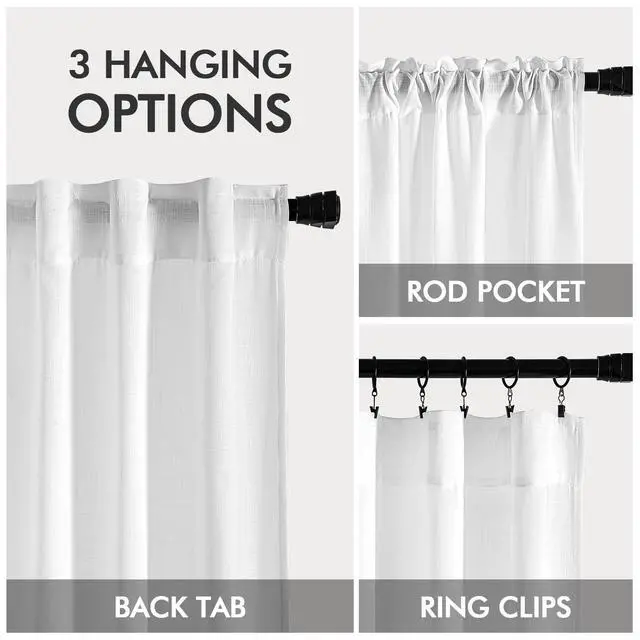 Alt view image 3 of 7 - White Linen Curtains 84 Inch Length 2 Panels for Bedroom Living Room | Soft Thick Linen Textured Back Tab Window Drapes, Semi Sheer Light Filtering, Rod Pocket, Modern Farmhouse Decor