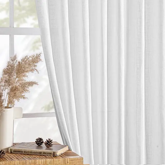 Alt view image 4 of 7 - White Linen Curtains 84 Inch Length 2 Panels for Bedroom Living Room | Soft Thick Linen Textured Back Tab Window Drapes, Semi Sheer Light Filtering, Rod Pocket, Modern Farmhouse Decor