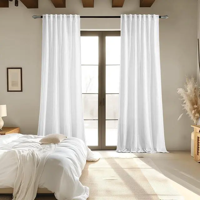 Alt view image 6 of 7 - White Linen Curtains 84 Inch Length 2 Panels for Bedroom Living Room | Soft Thick Linen Textured Back Tab Window Drapes, Semi Sheer Light Filtering, Rod Pocket, Modern Farmhouse Decor