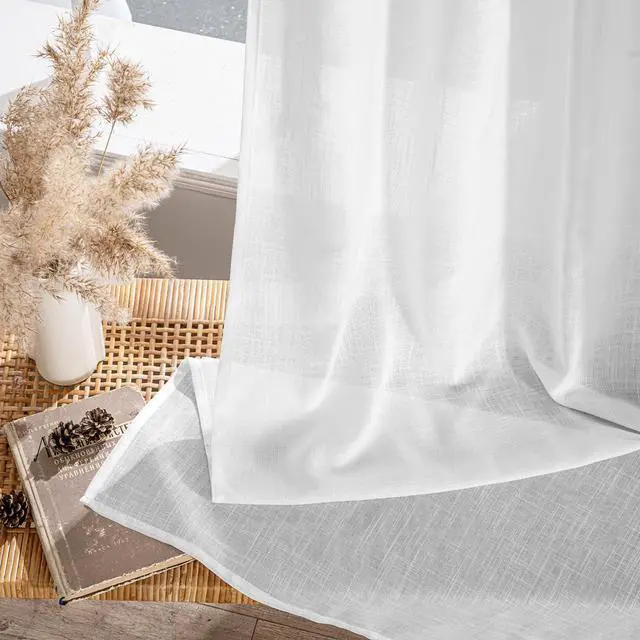 Alt view image 7 of 7 - White Linen Curtains 84 Inch Length 2 Panels for Bedroom Living Room | Soft Thick Linen Textured Back Tab Window Drapes, Semi Sheer Light Filtering, Rod Pocket, Modern Farmhouse Decor
